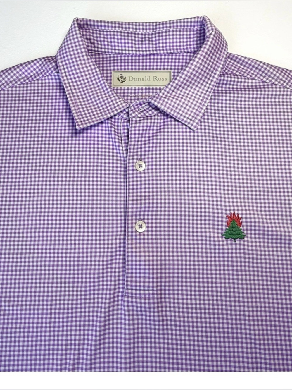 Burning Tree Golf Polo Mens Large Donald Ross Short Sleeve Purple White Check